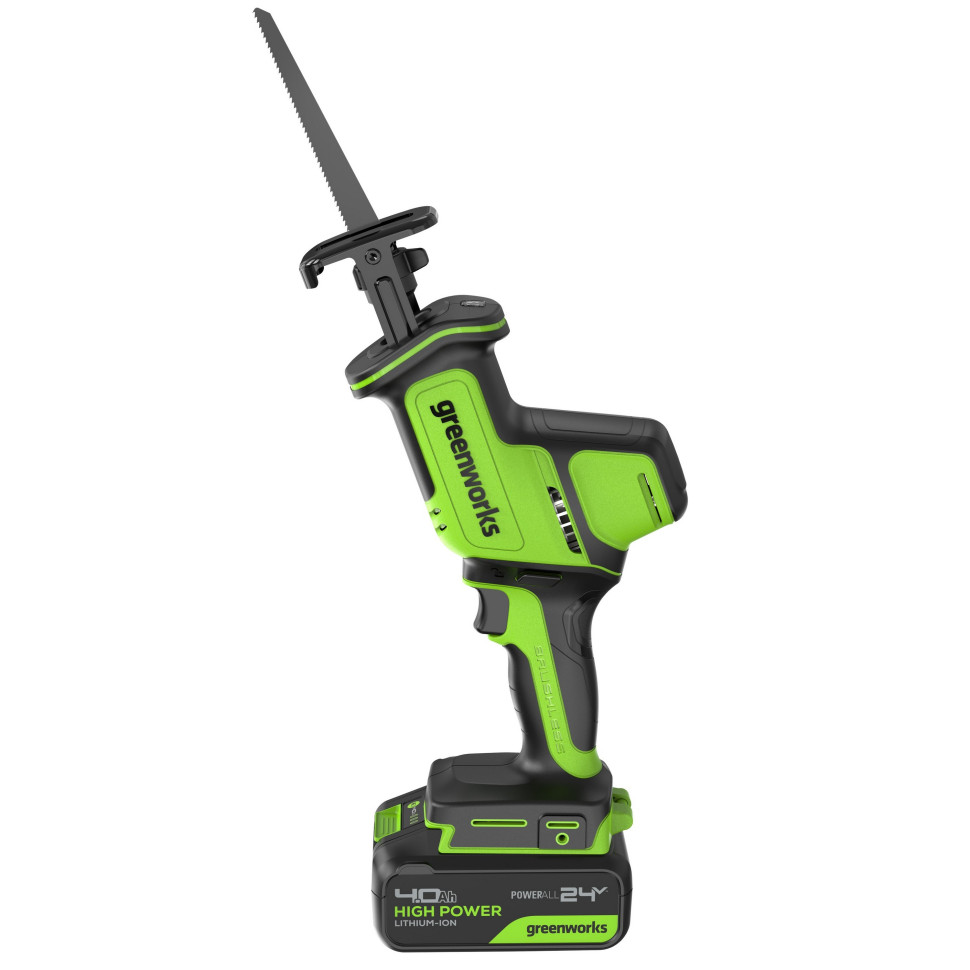 Пила сабельная акк. Greenworks GPT-CRS-25, 24V, б/щет, 0-3000/мин, рез 80 мм дер., LED, 1х4Ач,ЗУ,коробка
