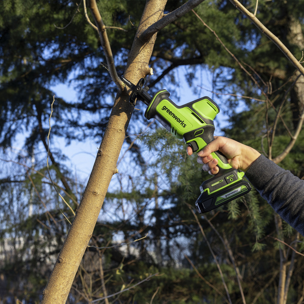 Пила сабельная акк. Greenworks GPT-CRS-25, 24V, б/щет, 0-3000/мин, рез 80 мм дер., LED, 1х4Ач,ЗУ,коробка