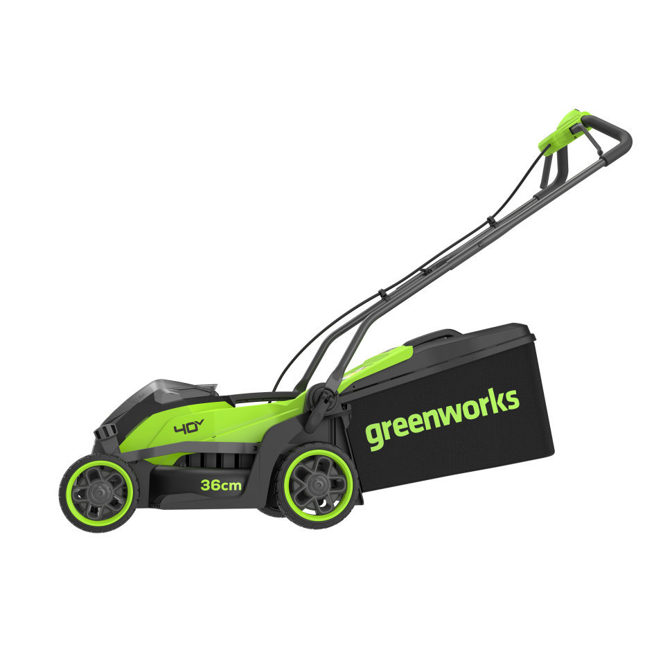 Аккумуляторная газонокосилка Greenworks GD40LM361k8, 40v, нож 36 см, (1120 Вт, 1.5 л.с.), в комплекте с АКБ 8 А·ч и ЗУ