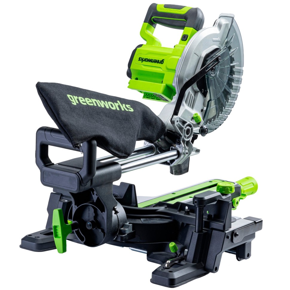 Торцовочная пила акк. Greenworks GD24MS216, 24V, б/щ, 4800 об/мин, 216x30мм,рез 65х310мм,c 1х8Ач и ЗУ(1501707UH)