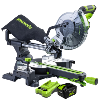Торцовочная пила акк. Greenworks GD24MS216, 24V, б/щ, 4800 об/мин, 216x30мм,рез 65х310мм,c 1х8Ач и ЗУ(1501707UH)