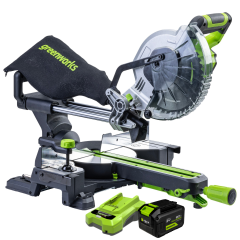 Торцовочная пила акк. Greenworks GD24MS216, 24V, б/щ, 4800 об/мин, 216x30мм,рез 65х310мм,c 1х8Ач и ЗУ(1501707UH)