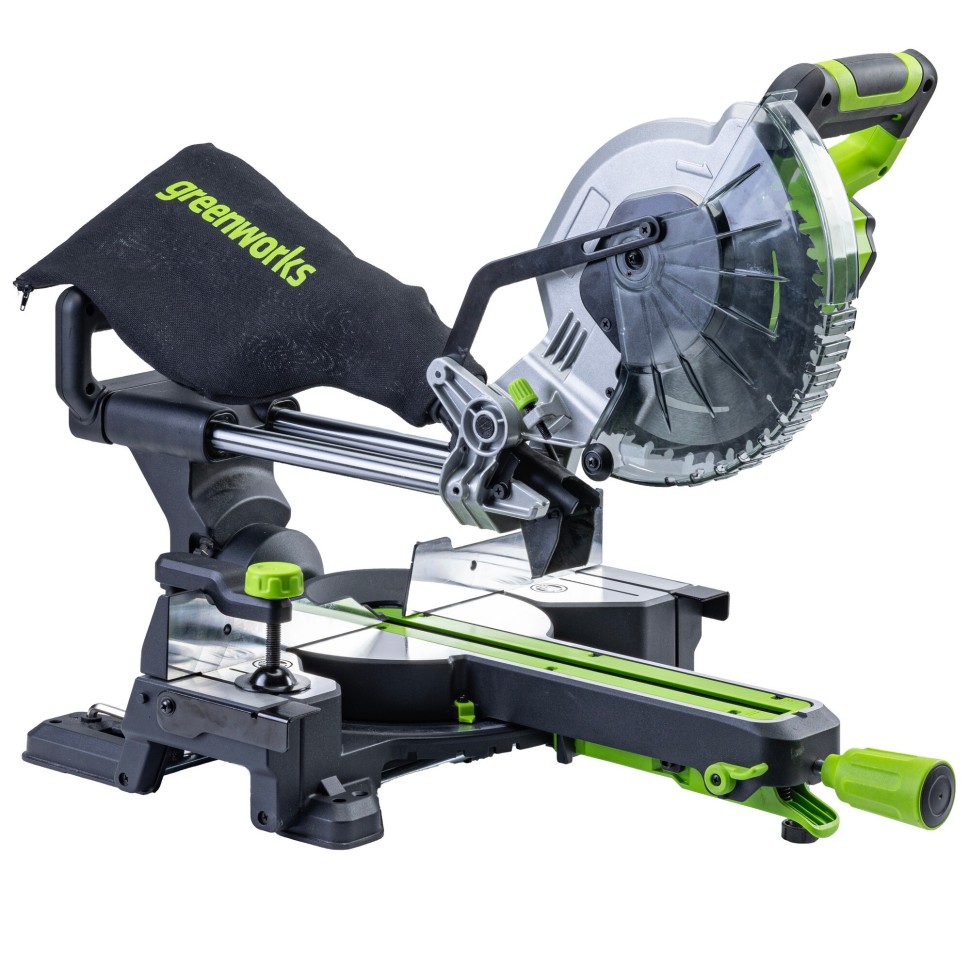 Торцовочная пила акк. Greenworks GD24MS216, 24V, б/щ, 4800 об/мин, 216x30мм,рез 65х310мм,c 1х8Ач и ЗУ(1501707UH)