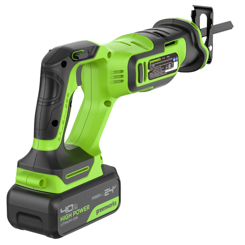 Пила сабельная акк. Greenworks GPT-BLRS-1, 24V, б/щет, 0-3000/мин, рез 115 мм дер.,1х4Ач,ЗУ,коробка