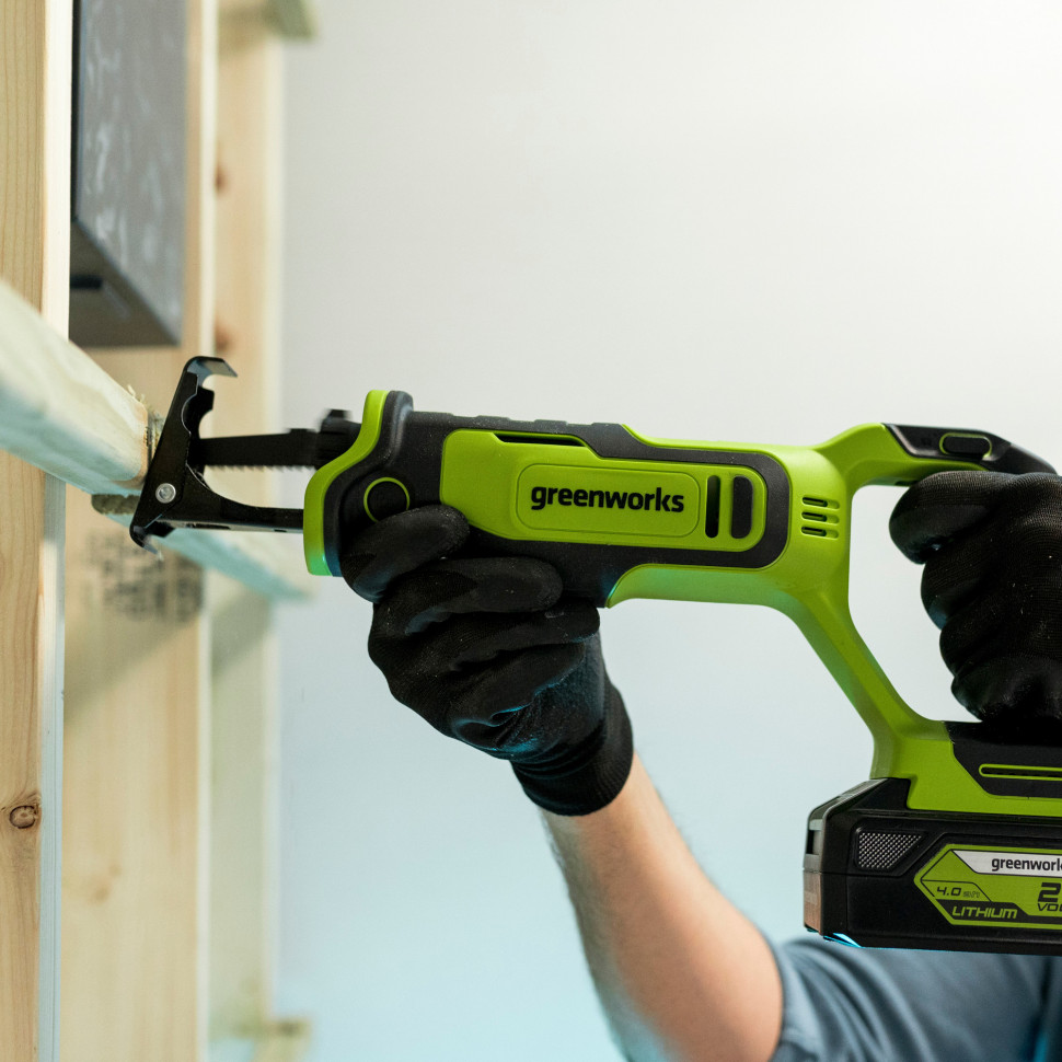 Пила сабельная акк. Greenworks GPT-BLRS-1, 24V, б/щет, 0-3000/мин, рез 115 мм дер.,1х4Ач,ЗУ,коробка