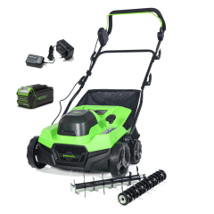 Аэратор скарификатор Greenworks GD40SC38IIk5, 40v, 38 см, в комплекте с АКБ 5 А·ч и ЗУ 2А (аккумуляторный)