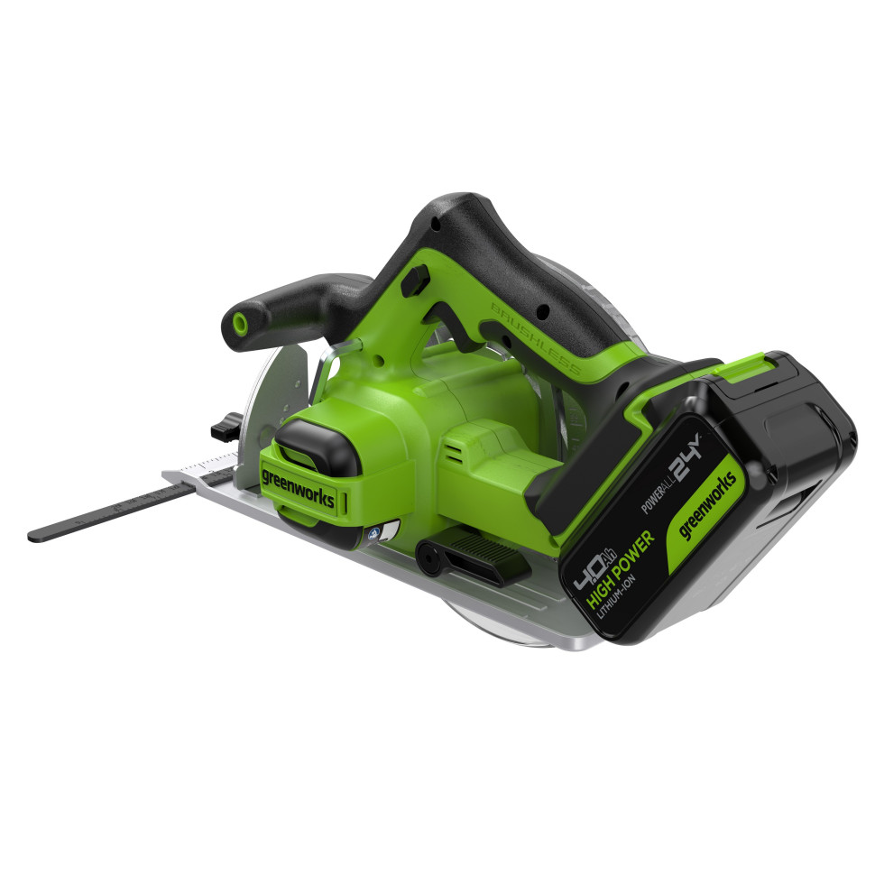 Дисковая пила акк. Greenworks GD24CS, 24V,б/щет,185х20мм, 4500 об/мин, рез 63мм,1х4Ач,ЗУ,коробка