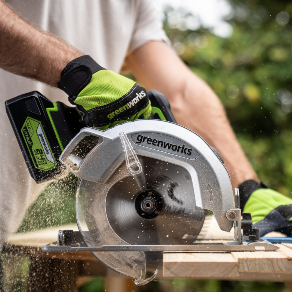Дисковая пила акк. Greenworks GD24CS, 24V,б/щет,185х20мм, 4500 об/мин, рез 63мм,1х4Ач,ЗУ,коробка
