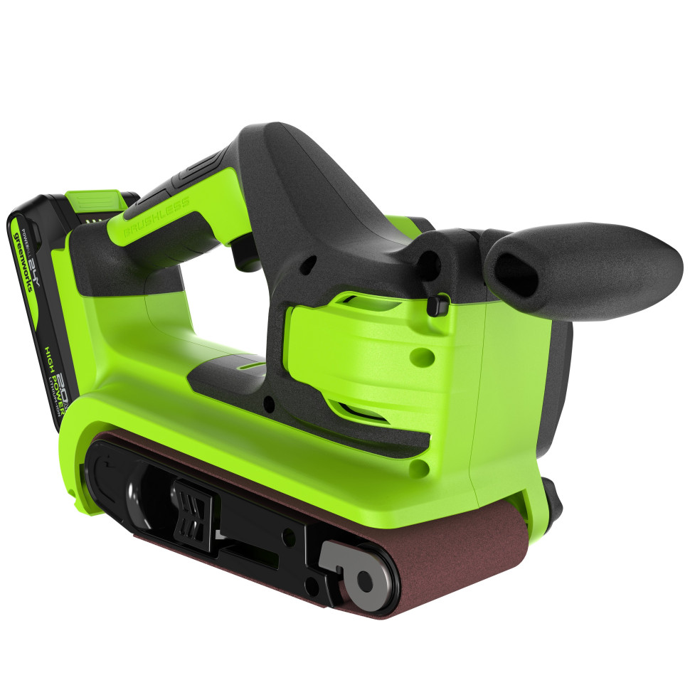 Ленточная шлифовальная машина акк. Greenworks G24BS, 24V, б/щет, 75х457мм, 259 м/мин,1х2Ач,ЗУ,коробка