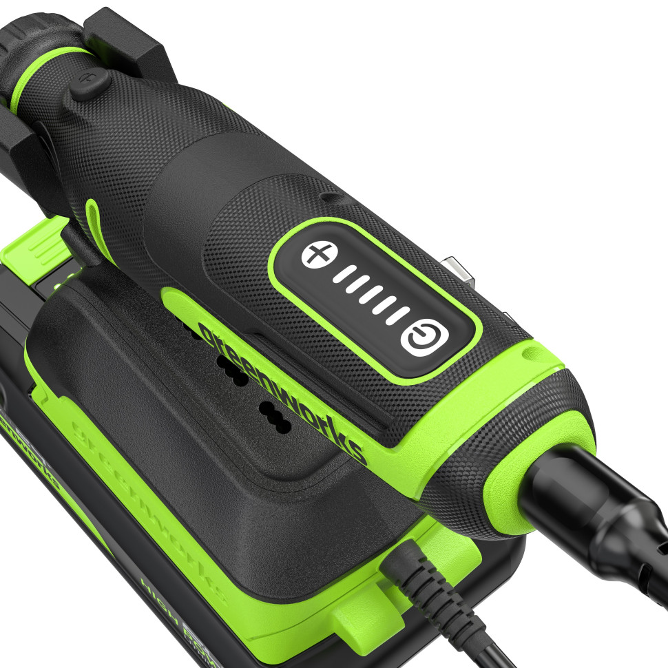 Гравер акк. Greenworks G24RT, 24V, б/щет, 6500–35000 об/мин, цанги 2,4/3,2мм, оснастка 52 шт,1х2Ач,ЗУ,сумка,коробка