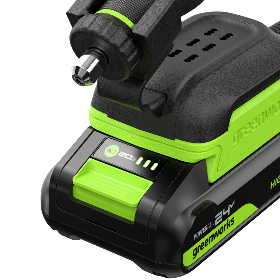 Гравер акк. Greenworks G24RT, 24V, б/щет, 6500–35000 об/мин, цанги 2,4/3,2мм, оснастка 52 шт,1х2Ач,ЗУ,сумка,коробка