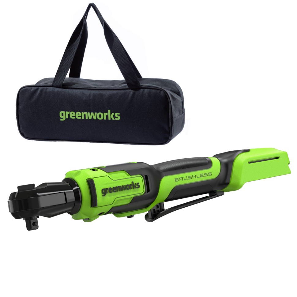 Гайковерт-трещотка акк. Greenworks GD24RW, 24V,б/щет,0-250об/мин, 1/2", 80Нм, 70 мм, без АКБ и ЗУ, сумка