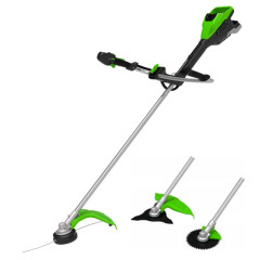 Аккумуляторный триммер Greenworks TB201Hk8, 82v, 46 см, ø 2.4/3 мм, 2 кВт (2,7 л.с.), в комплекте с АКБ 8 А·ч и ЗУ (насадки нож и кусторез)