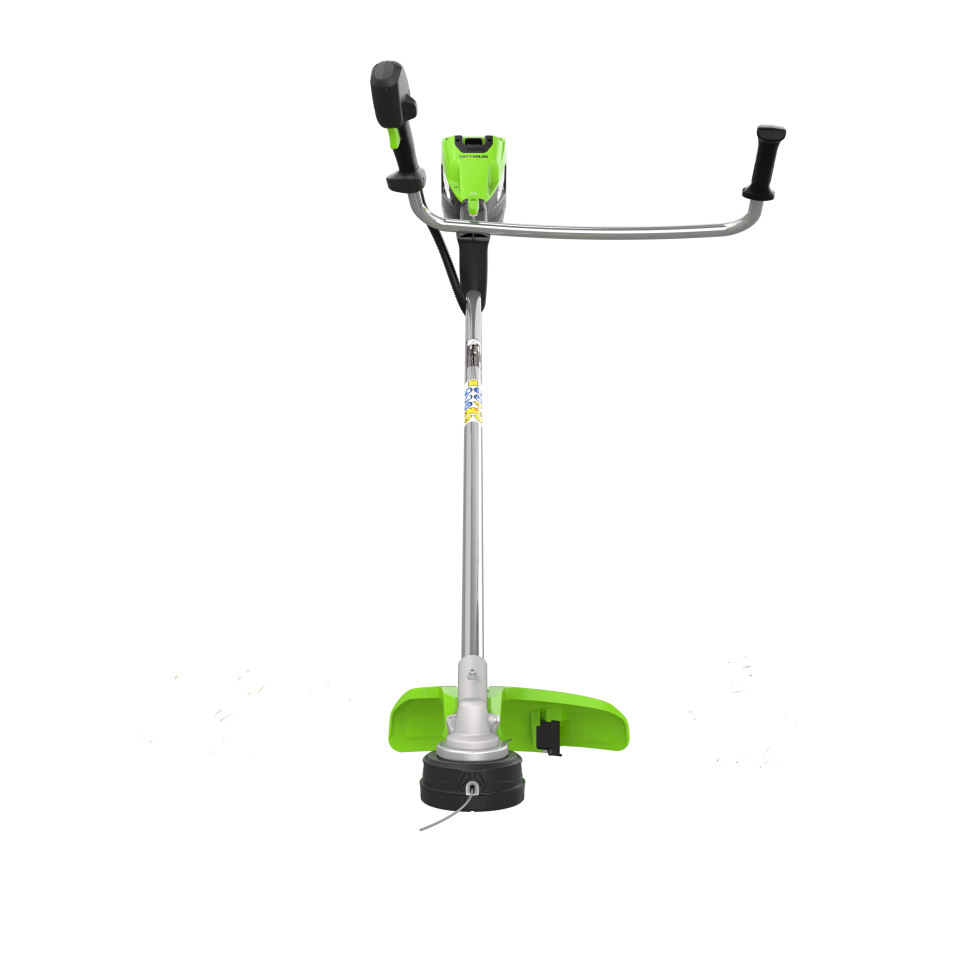 Аккумуляторный триммер Greenworks TB201Hk8, 82v, 46 см, ø 2.4/3 мм, 2 кВт (2,7 л.с.), в комплекте с АКБ 8 А·ч и ЗУ (насадки нож и кусторез)