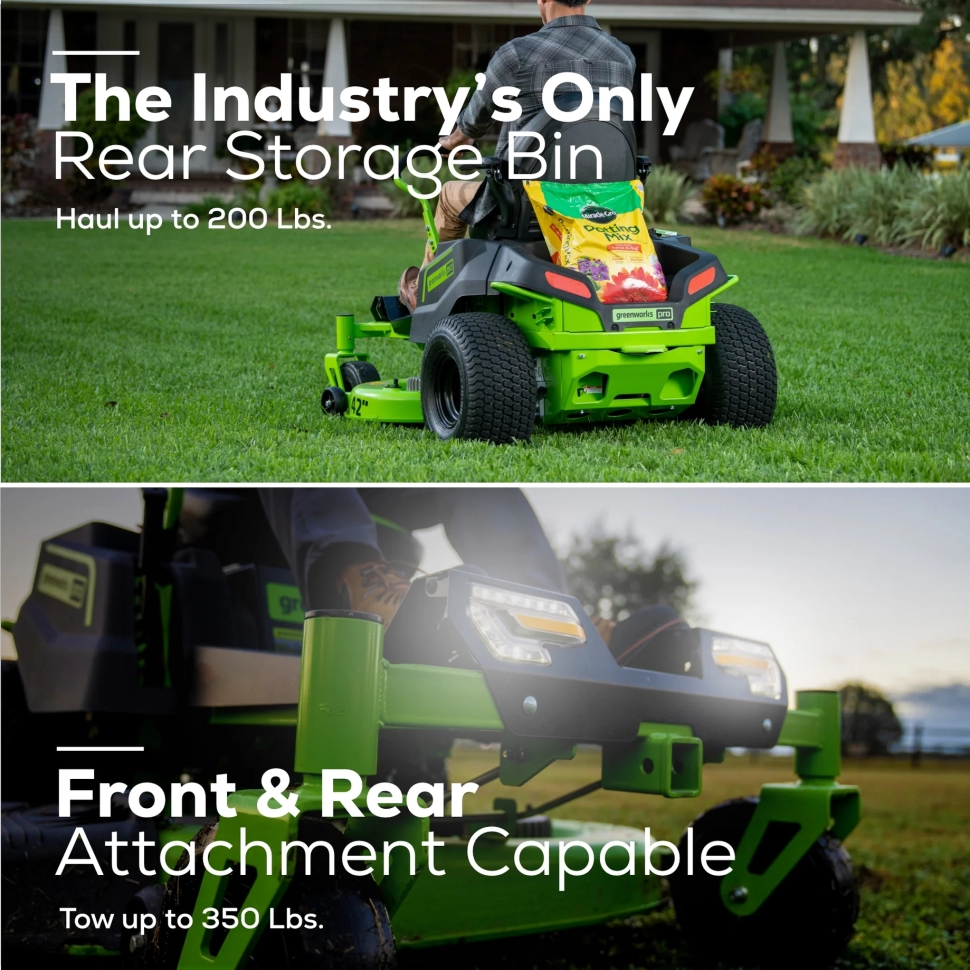 Садовый трактор Greenworks GC82ZT107, CrossoverZ Zero Turn, 82v, 107 см (аккумуляторный райдер)