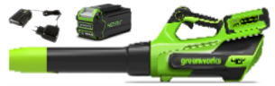 Воздуходув Greenworks GD40BG3k5, 40v, 306 км/ч, 1.26 кВт, в комплекте с АКБ 5 А·ч и ЗУ (аккумуляторный)
