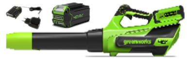 Воздуходув Greenworks GD40BG3k5, 40v, 306 км/ч, 1.26 кВт, в комплекте с АКБ 5 А·ч и ЗУ (аккумуляторный)