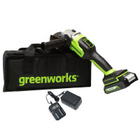 Угловая шлифовальная машина (болгарка) Greenworks GD24AGk2, 24v, 125 мм, в комплекте АКБ 2 А·ч и ЗУ (аккумуляторная)