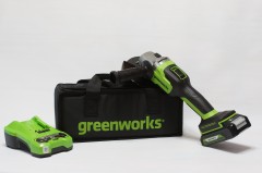 Угловая шлифовальная машина (болгарка) Greenworks GD24AGk2, 24v, 125 мм, в комплекте АКБ 2 А·ч и ЗУ (аккумуляторная)