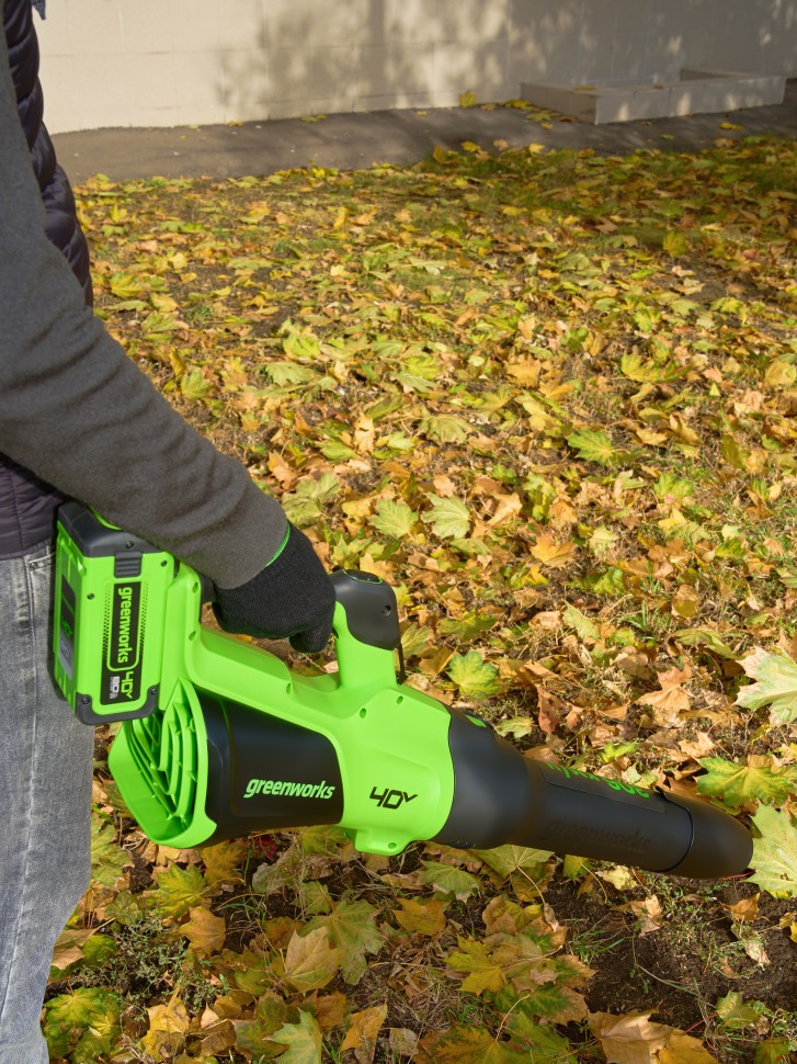 Воздуходув Greenworks GD40BG3k8, 40v, 306 км/ч, 1.26 кВт, в комплекте с АКБ 8 А·ч и ЗУ (аккумуляторный)
