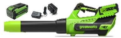 Воздуходув Greenworks GD40BG3k8, 40v, 306 км/ч, 1.26 кВт, в комплекте с АКБ 8 А·ч и ЗУ (аккумуляторный)