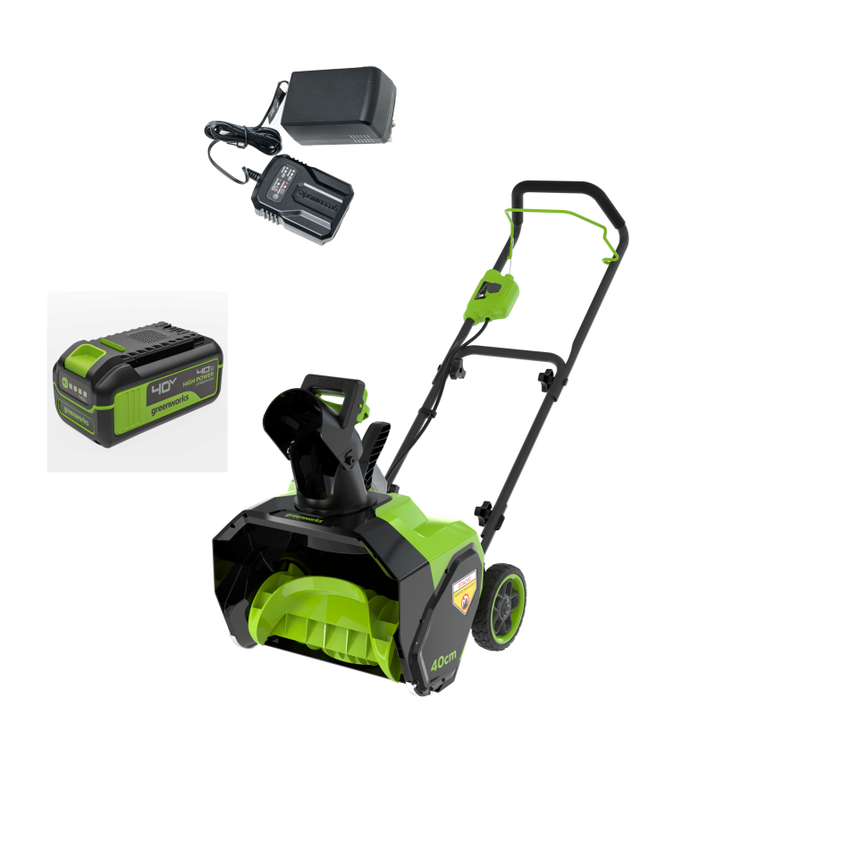 Аккумуляторный снегоуборщик Greenworks G40ST40k4, 40v, 40 см, 1.4 кВт (1,9 л.с), в комплекте с АКБ 4 А·ч и ЗУ