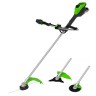 Аккумуляторный триммер Greenworks TB201H, 82v, 46 см, ø 2.4/3 мм, 2 кВт (2,7 л.с.), в комплекте с АКБ 5 А·ч и ЗУ (насадки нож и кусторез)