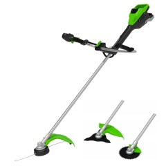 Триммер Greenworks TB201Hk5, 82v, 46 см, 2 кВт, в комплекте с АКБ 5 А·ч и ЗУ (аккумуляторный, насадки нож и кусторез)