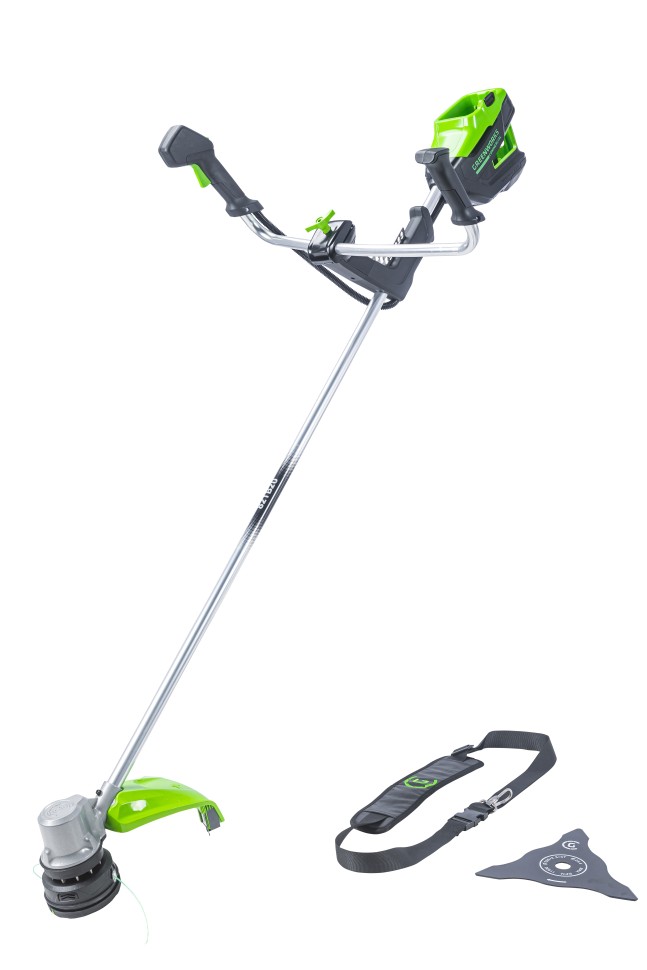 Триммер Greenworks GD82BCBk5 Gen 2, 82v, 45 см, в комплекте с АКБ 5 А·ч и ЗУ (аккумуляторный, нож)