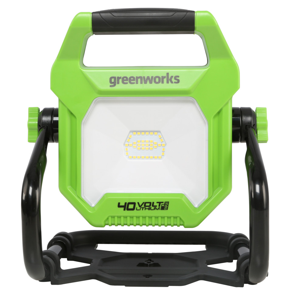 LED-прожектор Greenworks G40WLH с гибридным питанием, 40V / 220V, 1000/2000 лм, крюк для подвеса, крепление на стену, кабель 30 см, без АКБ и ЗУ