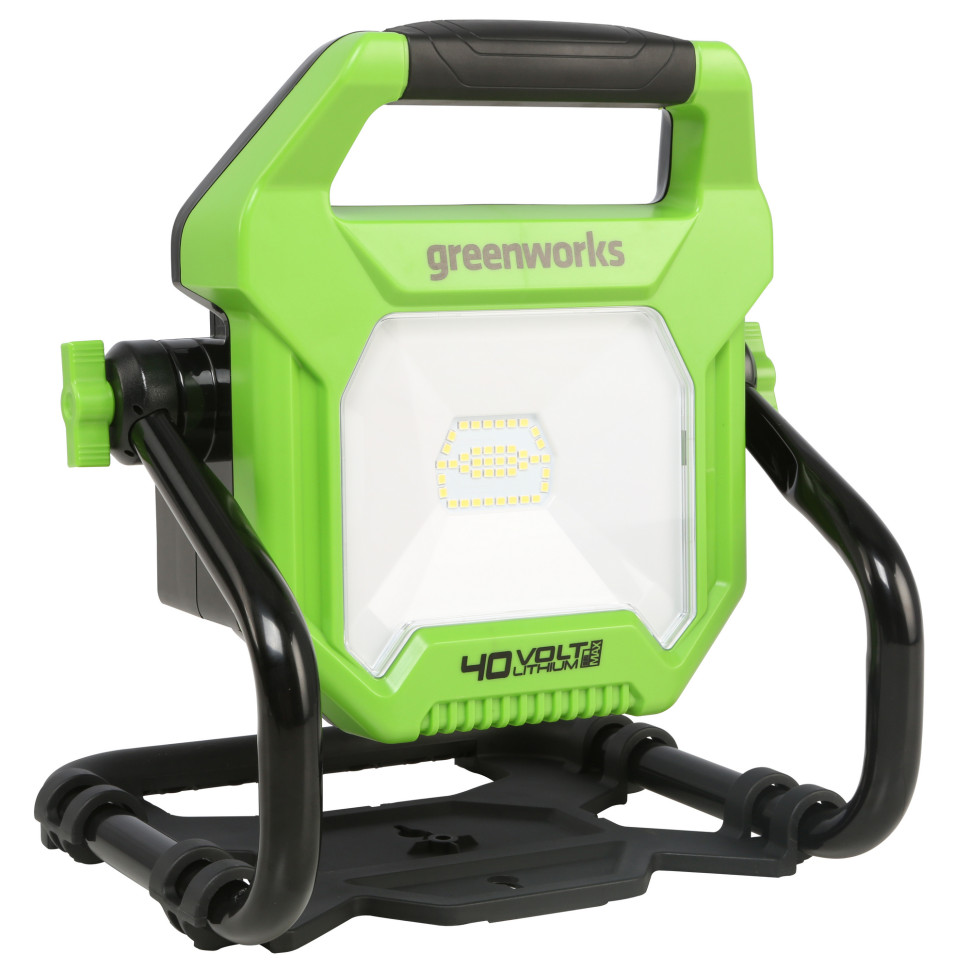 LED-прожектор Greenworks G40WLH с гибридным питанием, 40V / 220V, 1000/2000 лм, крюк для подвеса, крепление на стену, кабель 30 см, без АКБ и ЗУ