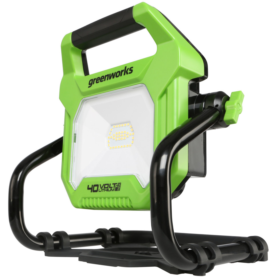 LED-прожектор Greenworks G40WLH с гибридным питанием, 40V / 220V, 1000/2000 лм, крюк для подвеса, крепление на стену, кабель 30 см, без АКБ и ЗУ