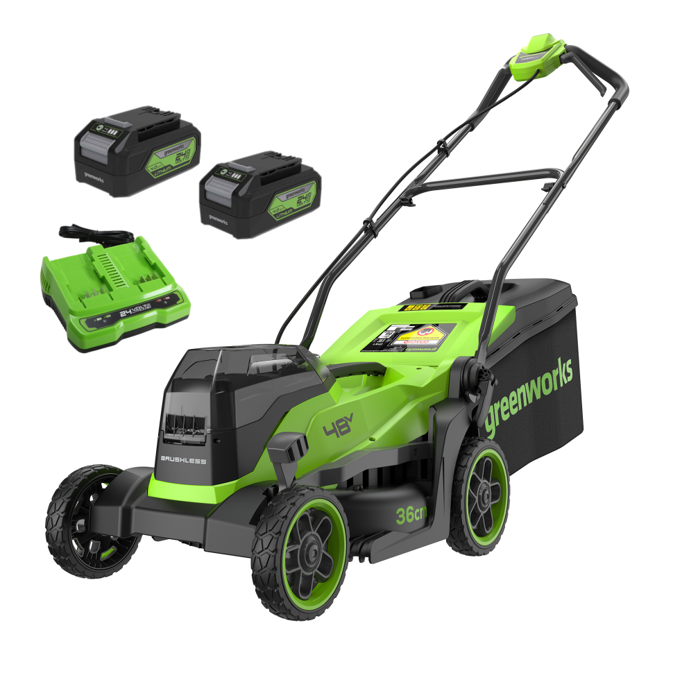 Газонокосилка аккумуляторная Greenworks GD24X2LM361,  2х24V, 36 см, бесщеточная, c 2хАКБ 4Ач и двойное ЗУ 