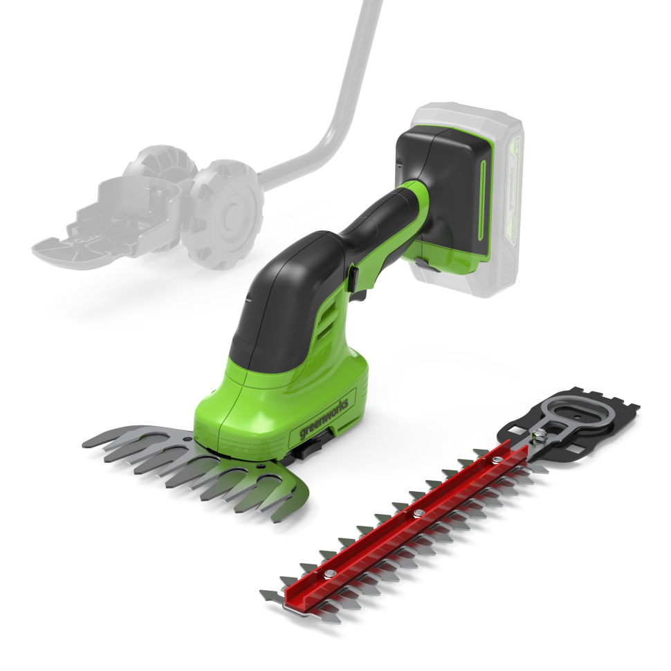 Аккумуляторные садовые ножницы-кусторез Greenworks G24SHTk5, 24v, 12 см (ножницы), 20 см (лезвие), в комплекте с АКБ 5 А·ч и ЗУ