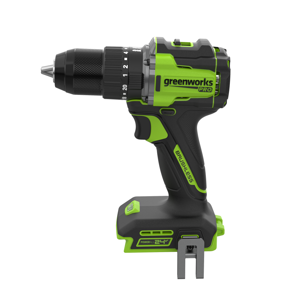 Дрель-шуруповерт ударная акк. Greenworks HD560, 24V, б/щет, 0-500 / 0-2000 об/мин, 30/60 Нм, 13мм, Anti-kickback, без АКБ и ЗУ