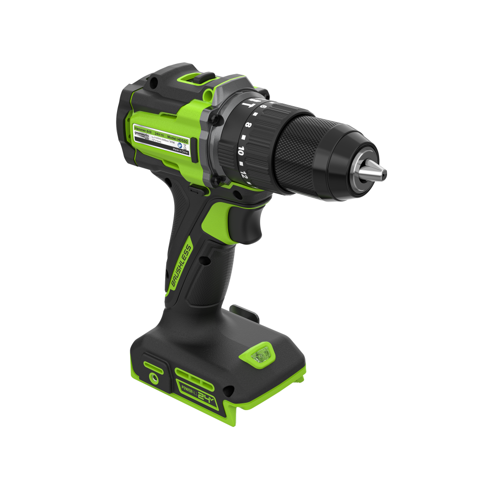 Дрель-шуруповерт ударная акк. Greenworks HD560, 24V, б/щет, 0-500 / 0-2000 об/мин, 30/60 Нм, 13мм, Anti-kickback, без АКБ и ЗУ