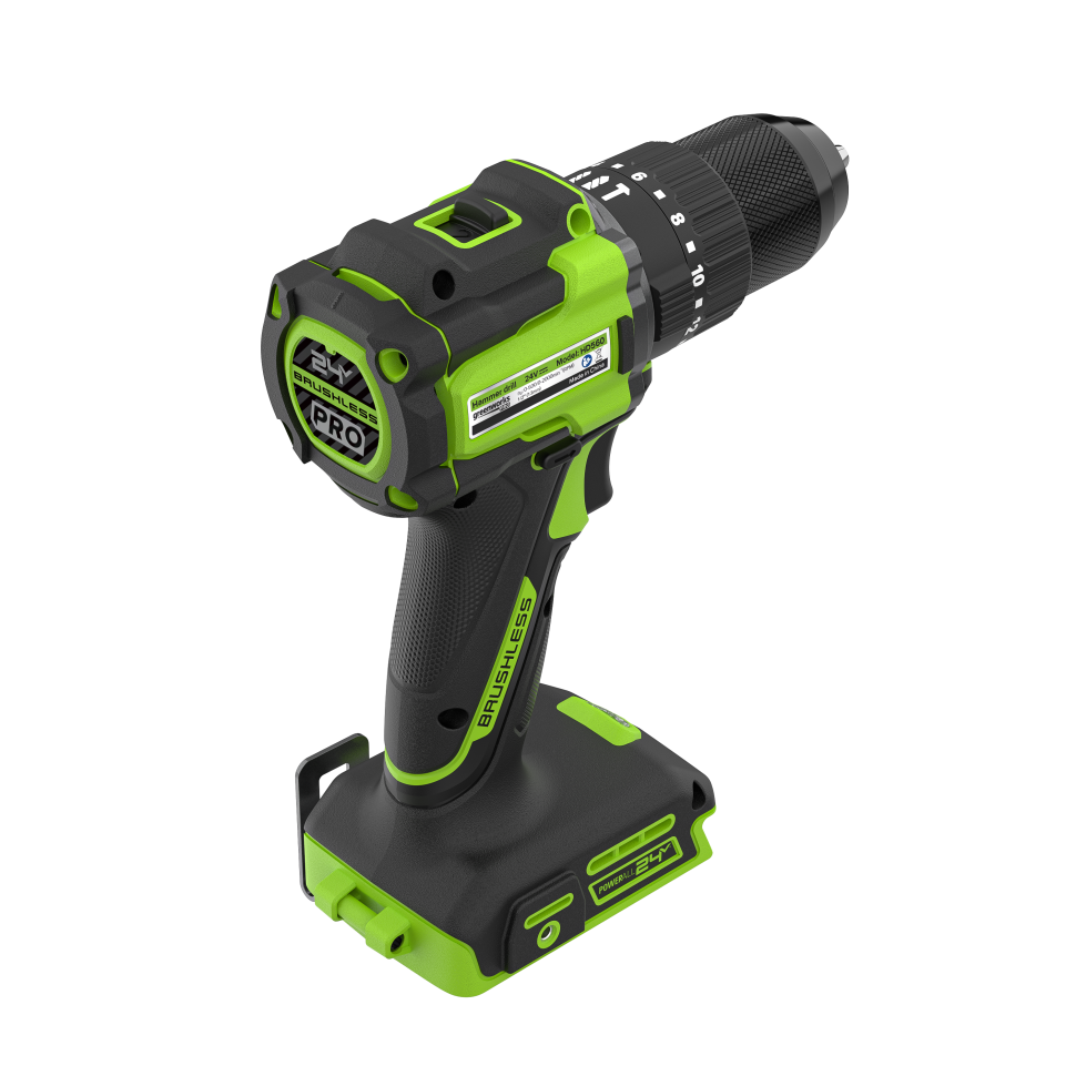 Дрель-шуруповерт ударная акк. Greenworks HD560, 24V, б/щет, 0-500 / 0-2000 об/мин, 30/60 Нм, 13мм, Anti-kickback, без АКБ и ЗУ