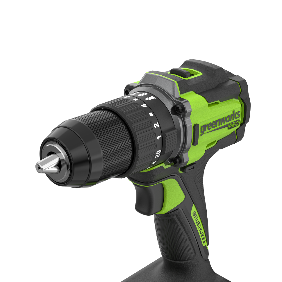 Дрель-шуруповерт ударная акк. Greenworks HD560, 24V, б/щет, 0-500 / 0-2000 об/мин, 30/60 Нм, 13мм, Anti-kickback, без АКБ и ЗУ