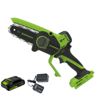 Цепная мини пила аккумуляторная Greenworks CS2410A,  24V, 10см, бесщёточная, с автоматической смазкой цепи, c 1хАКБ 2Ач и ЗУ
