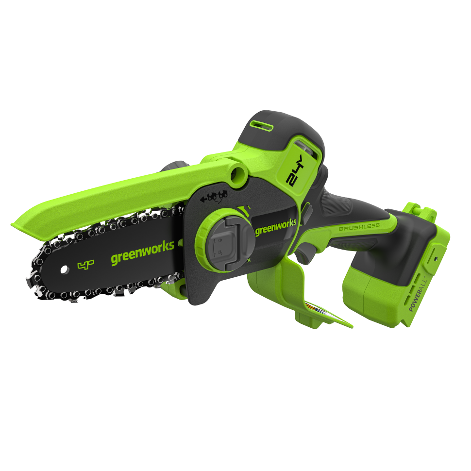 Цепная мини пила аккумуляторная Greenworks CS2410A,  24V, 10см, бесщёточная, с автоматической смазкой цепи, c 1хАКБ 2Ач и ЗУ