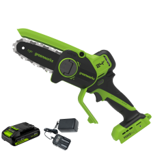 Цепная мини-пила аккумуляторная Greenworks CS2410A,  24V, 10см, бесщёточная, с автоматической смазкой цепи, c 1хАКБ 4Ач и ЗУ 