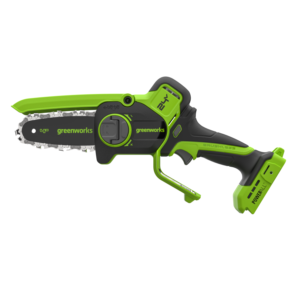 Цепная мини-пила аккумуляторная Greenworks CS2410A,  24V, 10см, бесщёточная, с автоматической смазкой цепи, c 1хАКБ 4Ач и ЗУ 