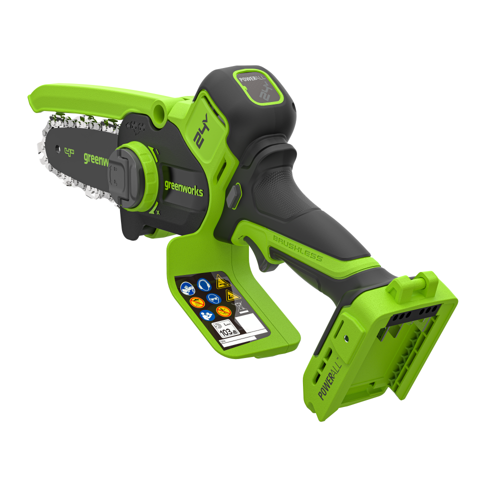 Цепная мини-пила аккумуляторная Greenworks CS2410A,  24V, 10см, бесщёточная, с автоматической смазкой цепи, c 1хАКБ 4Ач и ЗУ 