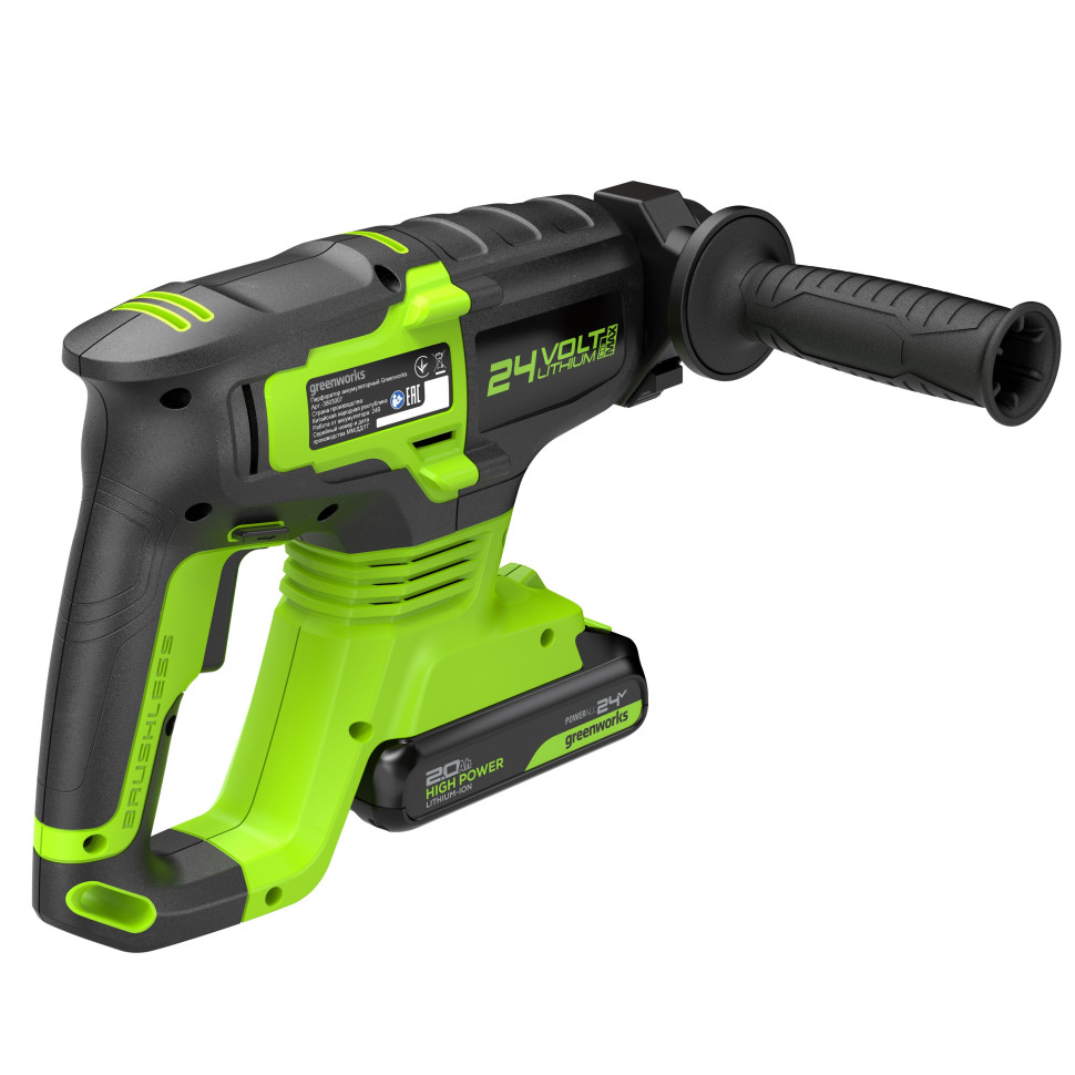 Перфоратор акк. Greenworks RH324, 24V, б/щет, SDS+, 2 Дж, 4500 уд/мин, 24 мм,1х2Ач,ЗУ