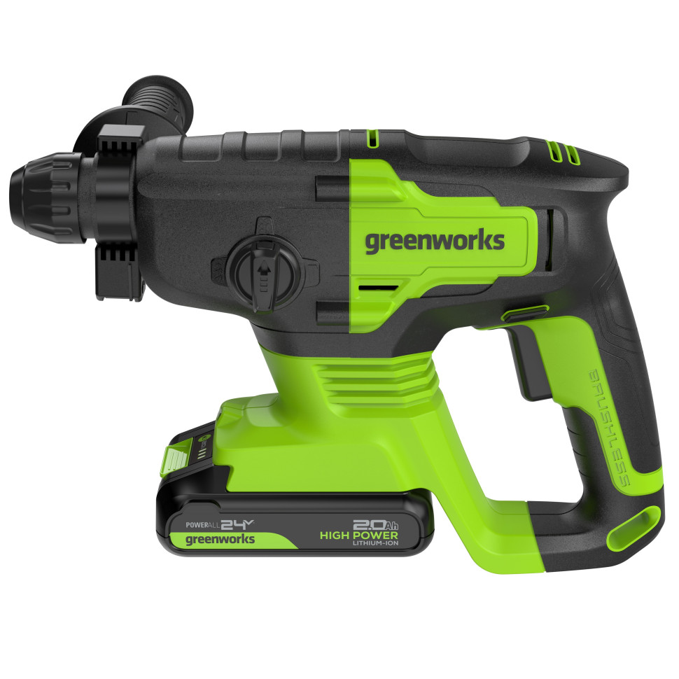 Перфоратор акк. Greenworks RH324, 24V, б/щет, SDS+, 2 Дж, 4500 уд/мин, 24 мм,1х2Ач,ЗУ