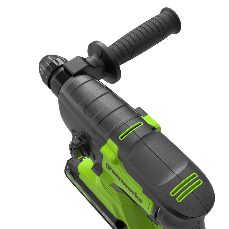 Перфоратор акк. Greenworks RH324, 24V, б/щет, SDS+, 2 Дж, 4500 уд/мин, 24 мм,1х2Ач,ЗУ