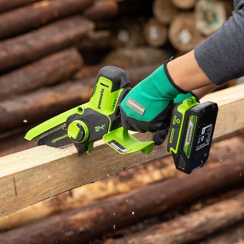 Цепная пила Greenworks G24MCS10k2, 24v, 10 см, в комплекте с АКБ 2 А·ч и ЗУ (аккумуляторная, мини)