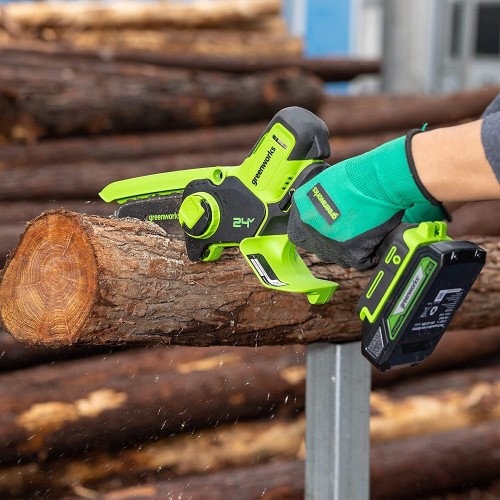 Цепная пила Greenworks G24MCS10k2, 24v, 10 см, в комплекте с АКБ 2 А·ч и ЗУ (аккумуляторная, мини)