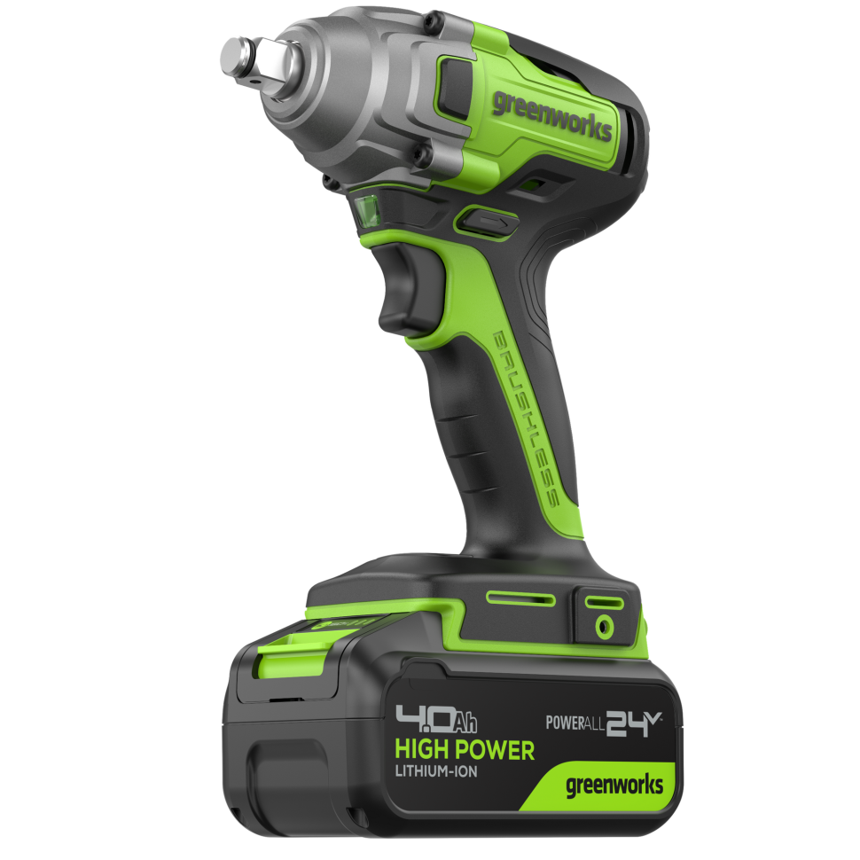 Аккумуляторный гайковерт ударный Greenworks GD24IW400, 24v, 1/2'', 400Нм, 4Ач и ЗУ