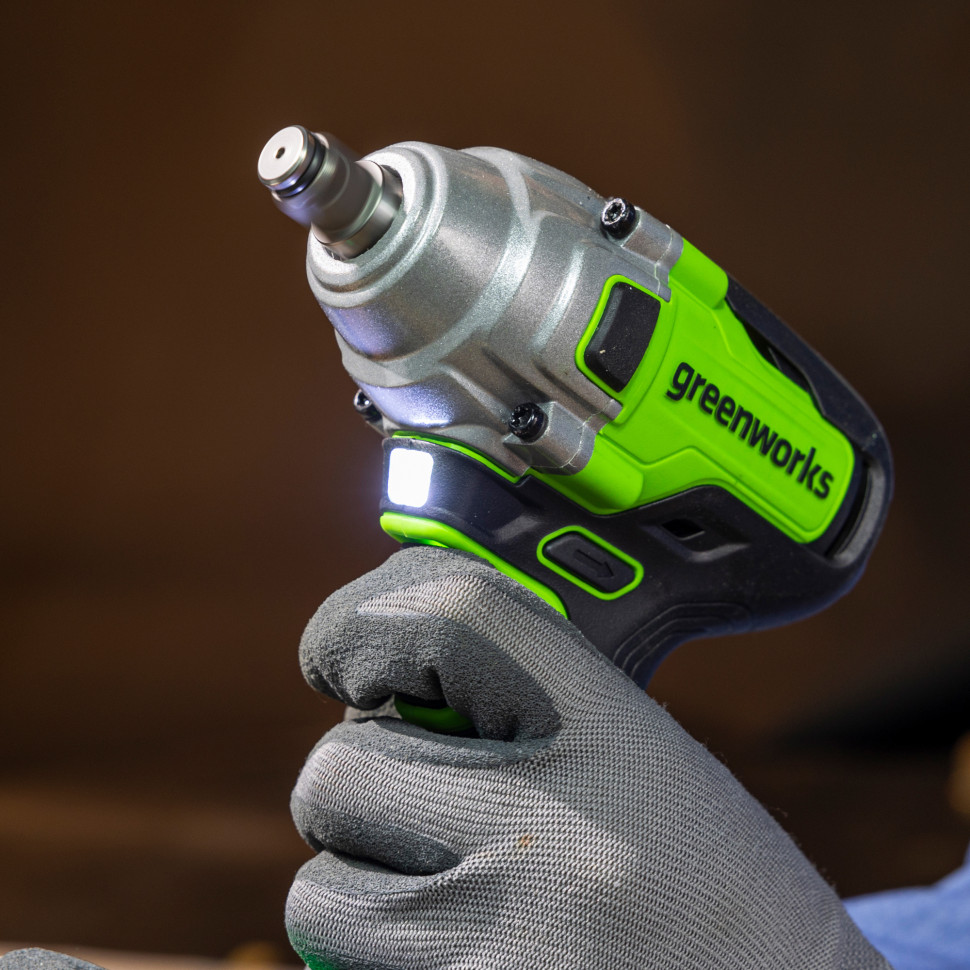 Аккумуляторный гайковерт ударный Greenworks GD24IW400, 24v, 1/2'', 400Нм, 4Ач и ЗУ